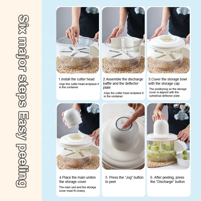 Six step garlic and fruit peeler step garlic and fruit peeler