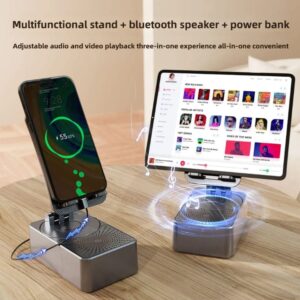 3 in 1 speaker + phone stand + power bank (5000mah + led light)